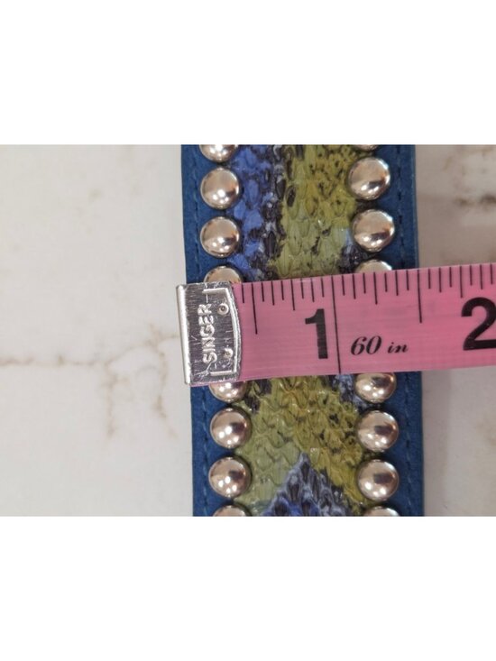 GUESS Vintage Y2K Sz M Blue Green Snakeskin Studded Leather Belt G Logo Buckle main image 7